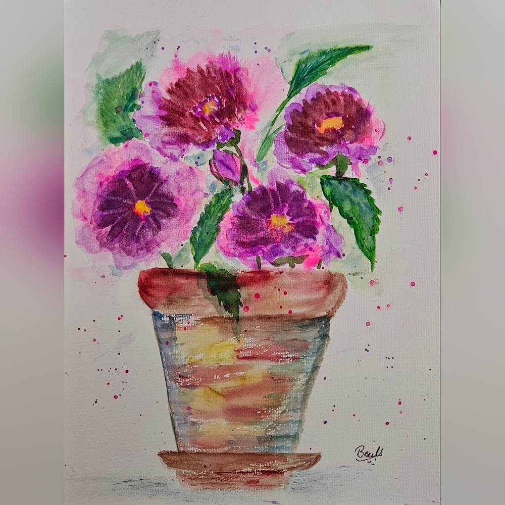 Artisan Original Vibrant Floral Watercolor Art 9x12" on 300gsm Watercolor Paper. - Picture 5 of 5